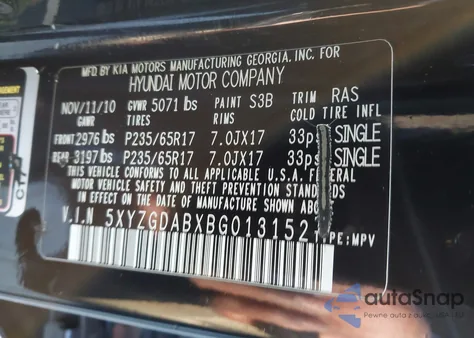 2011 Hyundai Santa Fe Gls z USA, uszkodzony, nr VIN 5XYZGDABXBG013152